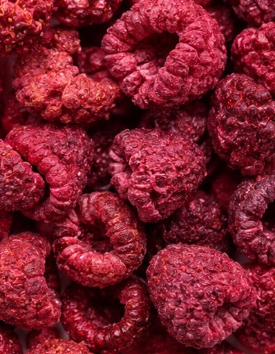 Close-up of freeze-dried raspberries, an example of co-manufacturing output